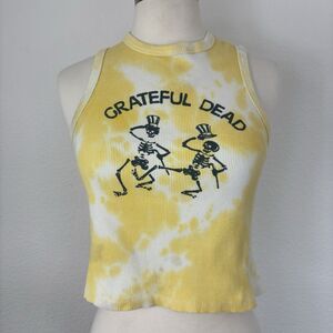 Grateful Dead Tank Top L Yellow Grunge Festival Band Tee Tie Dye Flaw